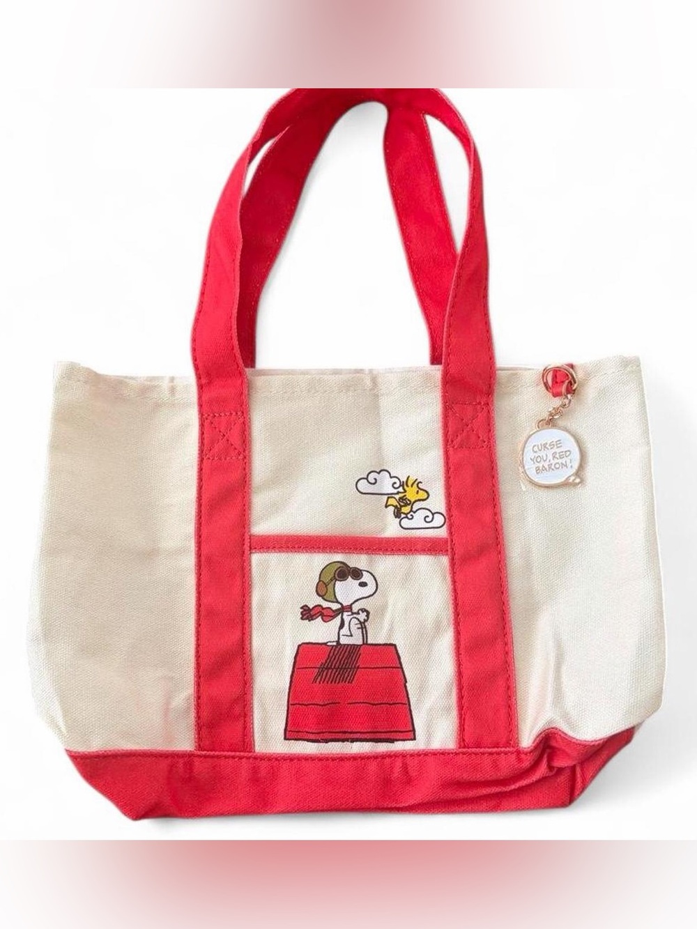 Peanuts Canvas Tote with Red Trim and Snoopy Graphic